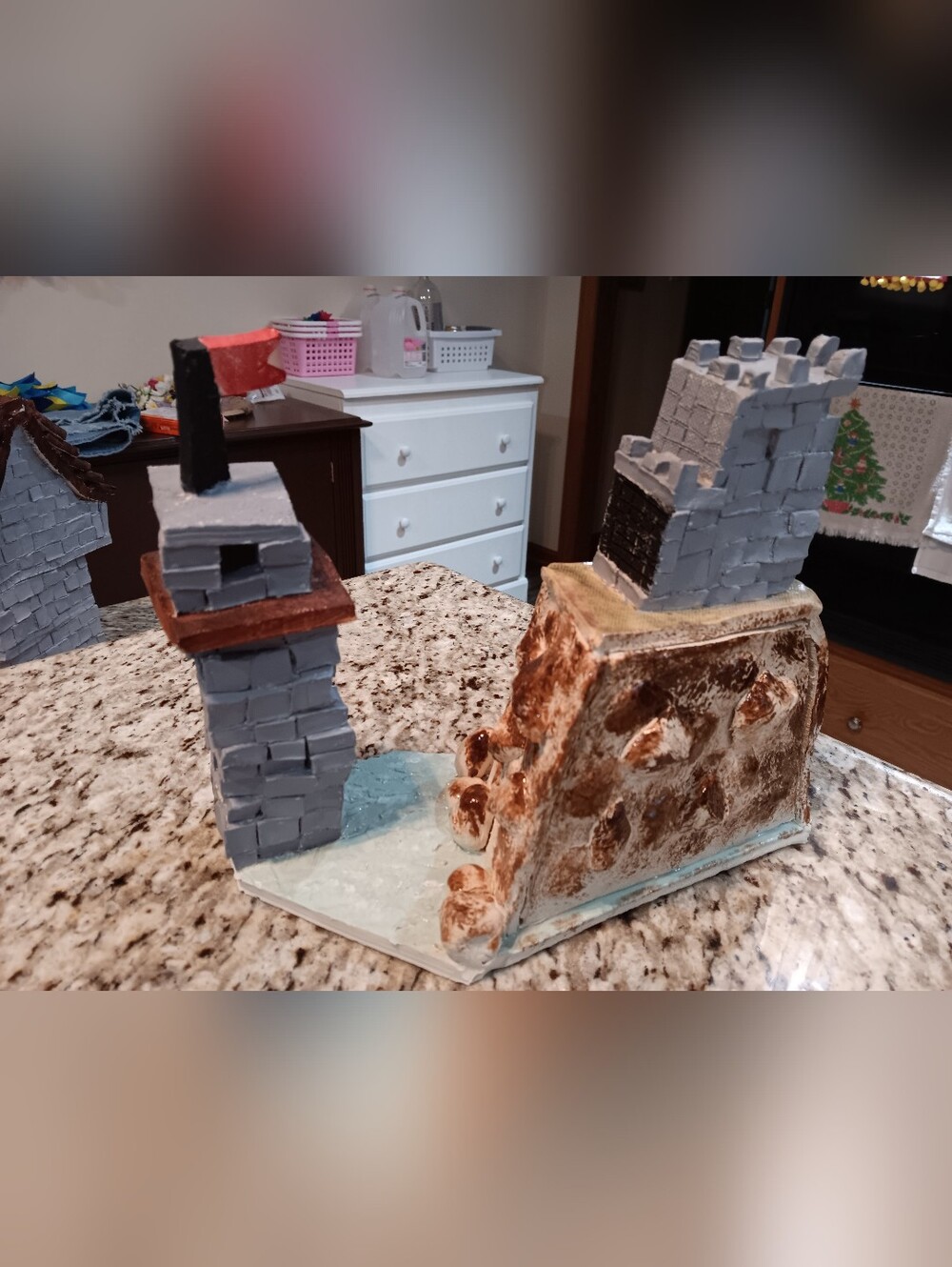 Ceramic Castle On Mountain In Ocean With Adjacent Tower - Picture 3 of 4